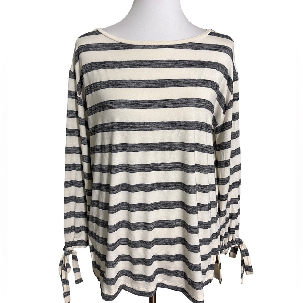 Ann Taylor Black Cream Stripe Blouse Large